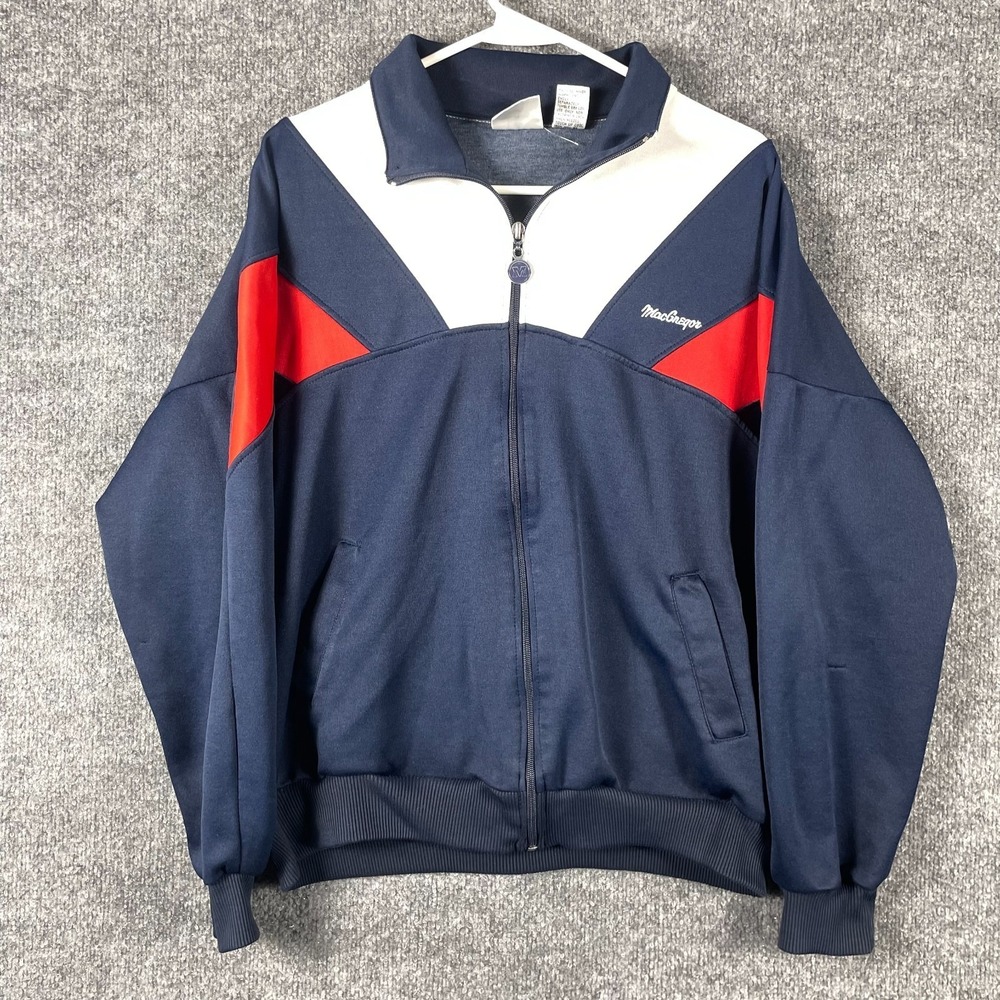 VTG MacGregor Sweatshirt‎ Mens Large Blue Full Zip Jacket Pockets Retro 90s Gym